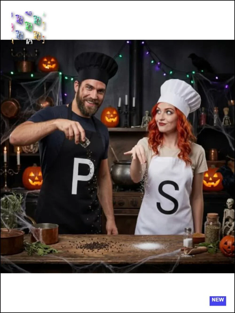 Salt and Pepper Apron & Chef Hat Set for Adults - Polyester Costume
